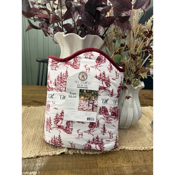 Red and Ivory Forest Velvet Christmas Tree Skirt, 52", by My Texas House - Picture 7 of 11